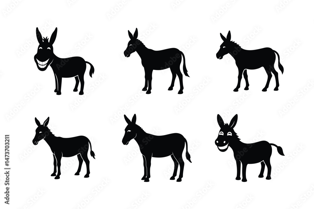 Donkey silhouette Vector bundle illustration, Set of Donkey silhouette Donkey silhouette Vector bundle illustration, Set of Donkey silhouette