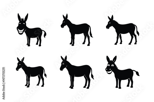 Donkey silhouette Vector bundle  illustration, Set of Donkey silhouette 