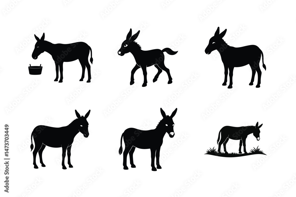 Donkey silhouette Vector bundle illustration, Set of Donkey silhouette Donkey silhouette Vector bundle illustration, Set of Donkey silhouette