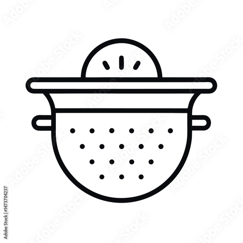 strainer cooking icon line art, kitchen utensil illustration 