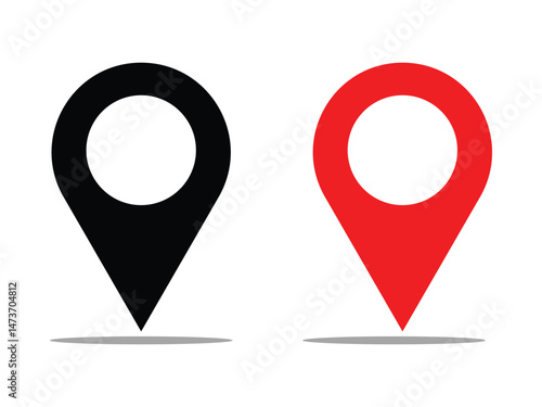 Location or map pin icon symbol set. Location pointer. Black and red location icon set on white background. Vector illustration.