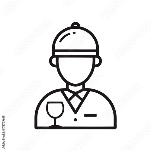 Wine Glass Restaurant Service Icon Line Art on Clean White Background