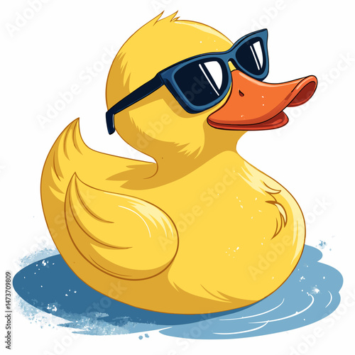 Vector-style rubber duck wearing cool sunglasses, drawn in simple and playful graphic style. 