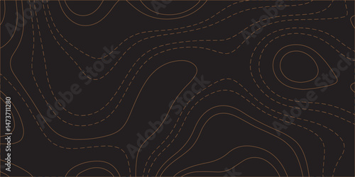 "Create a seamless dark topographic background with fine, contour-style elevation lines in a warm copper or bronze hue. The pattern should feature organic, flowing curves and concentric shapes, evokin