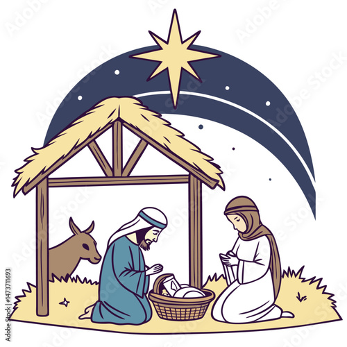 Nativity scene with holy family vector image (142).eps