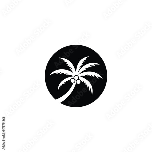 simple coconut tree logo design in a circular shape