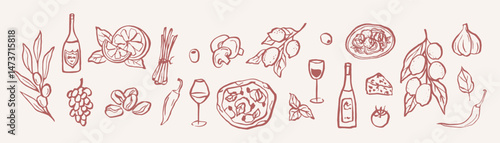 Hand drawn mediterranean food collection