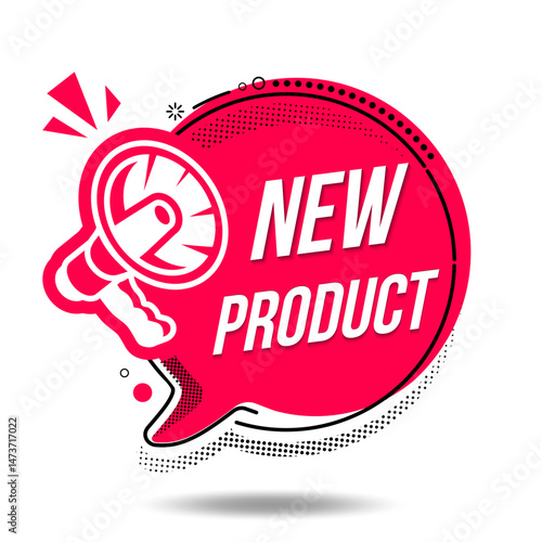 
New Product symbol. Label with megaphone. New product logo vector design. Suitable for business, promotion, technology, and advertising.