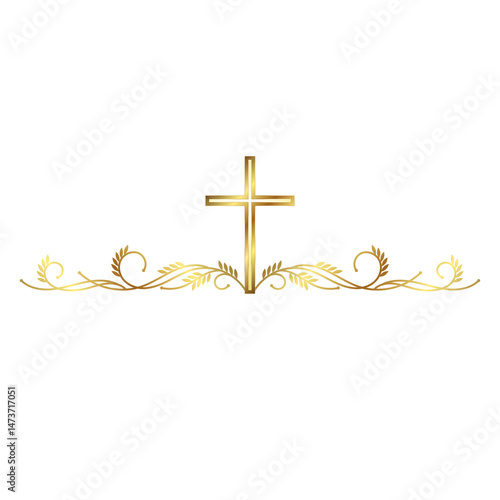 Golden Christian cross design with beautiful floral pattern