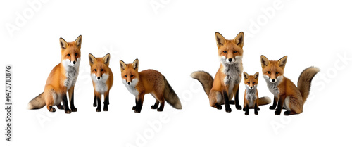 Set of cute foxes standing different size isolated on a transparent background.png