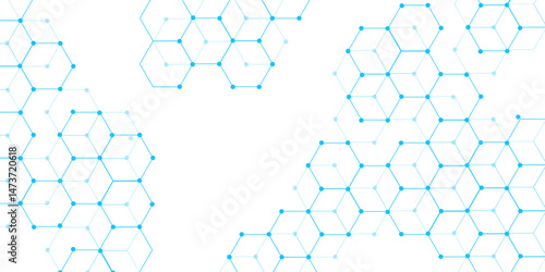 Science network pattern blue Hexagonal abstract background. Big Data Visualization structure elements . Health care and science medical pattern innovation. Template design with concept Dots and lines.