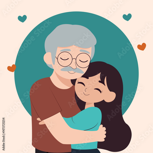 Grandfather and Granddaughter Hugging – Heartwarming Father’s Day Illustration