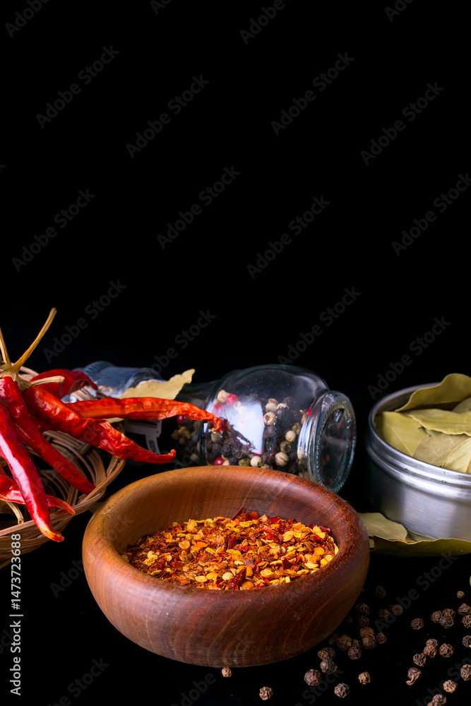 Spices and herbs, bay leaf, black pepper