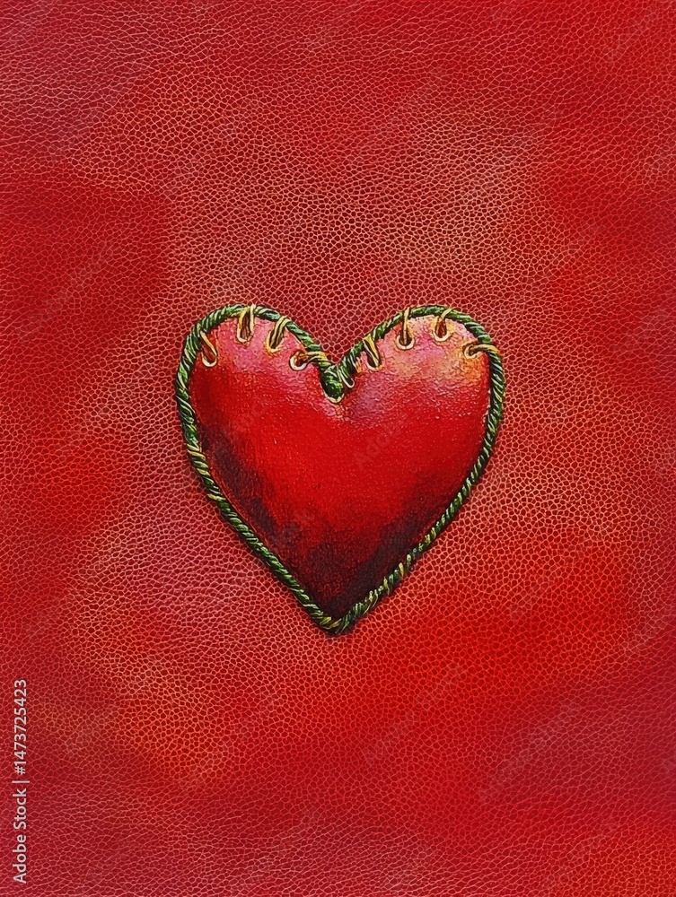 Fototapeta premium Embossed Red Heart Painting on Textured Background for Art Lovers
