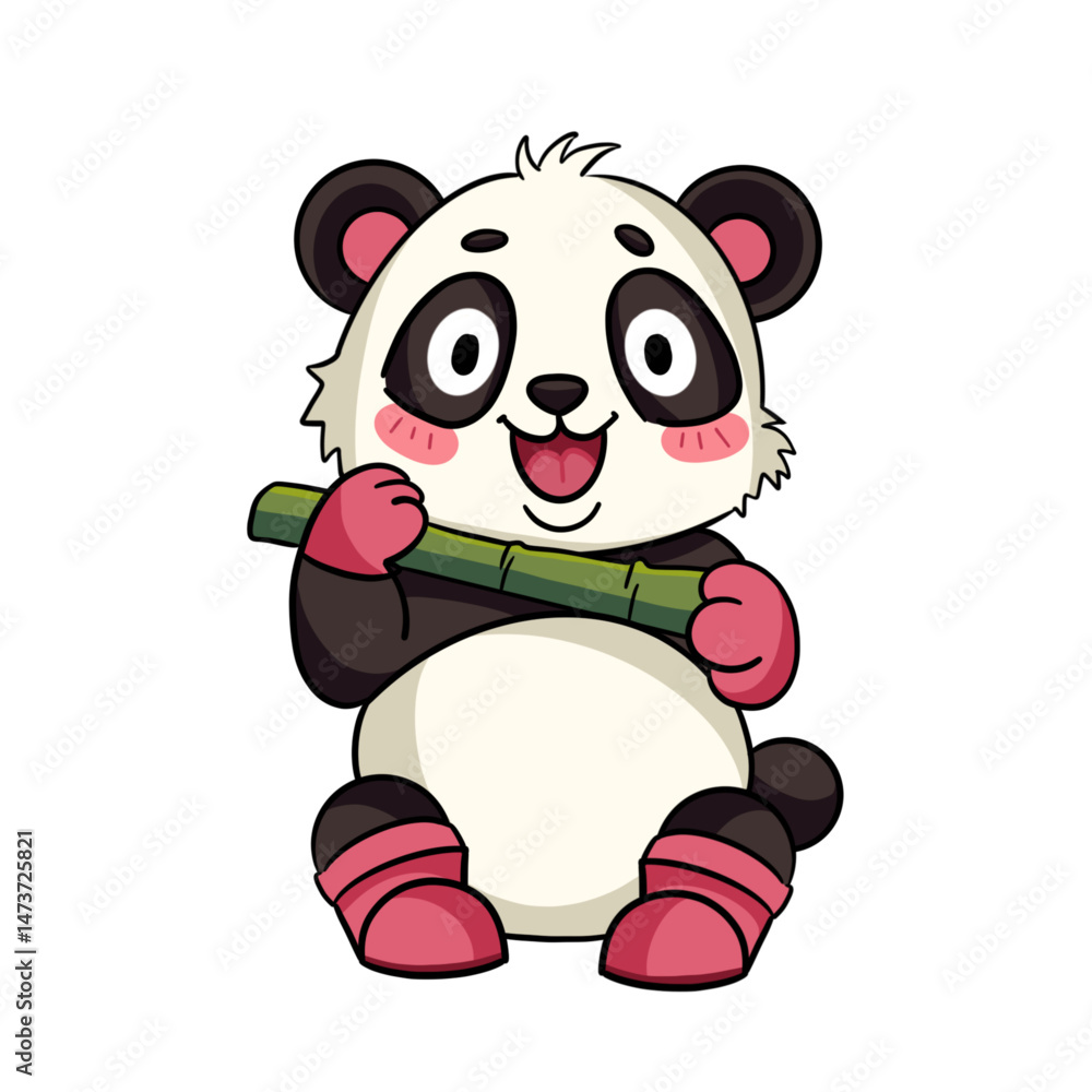 Naklejka premium A cute panda wearing pink boots and gloves.