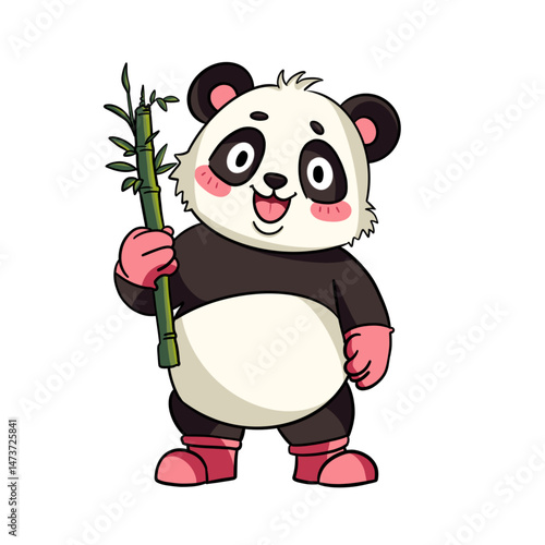 A cute panda wearing pink boots and gloves.