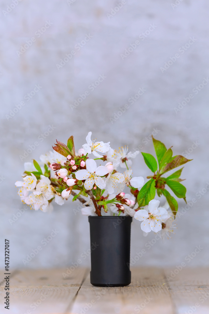 Tree blossoming branch with white flowers