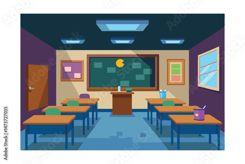 school classroom with school supplies