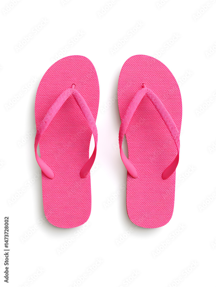 Top view pink flip flops, isolated plain white background Top view pink flip flops, isolated plain white background