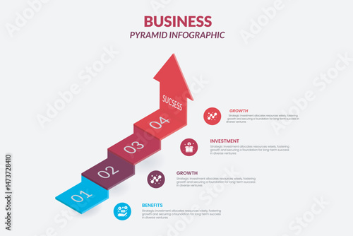 Pyramid Marketing Infographic with 4 Steps on a 16:9 Layout for Business Plans, Marketings, and Presentations.