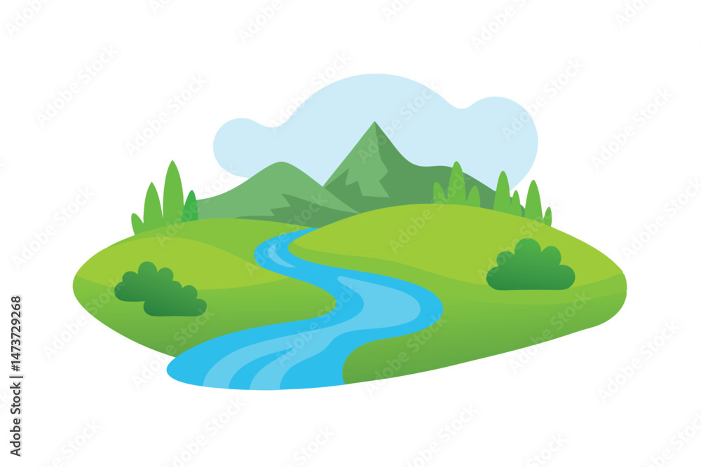 Obraz premium Nature Spring Landscape Pro Vector Illustration for Printable Design