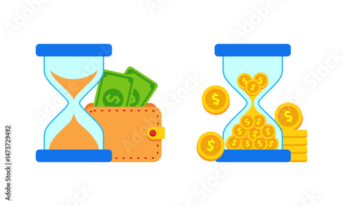 pay later and hourglass money Concept vector icon flat design