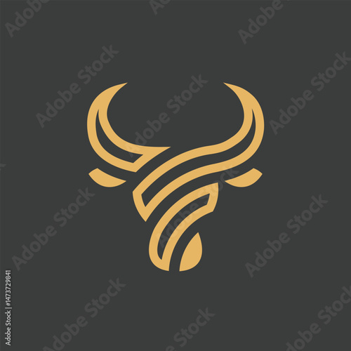 Bull Head Design. Abstract Stylized Bull Head with Horns icon. Logotype for steak house, meat restaurant or butchery. Taurus symbol. Vector illustration.
