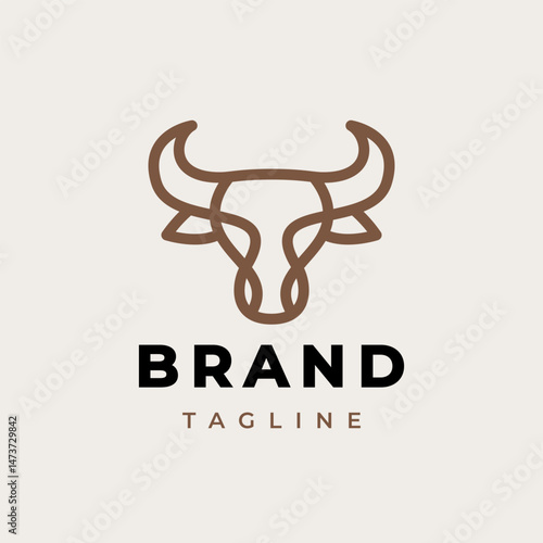 Bull Head Design. Abstract Stylized Bull Head with Horns icon. Logotype for steak house, meat restaurant or butchery. Taurus symbol. Vector illustration.
