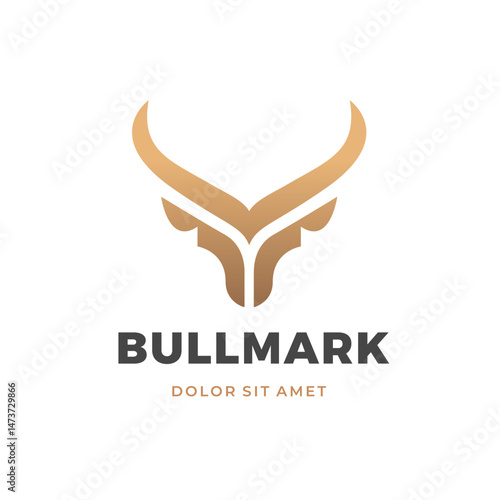 Bull Head Design. Abstract Stylized Bull Head with Horns icon. Logotype for steak house, meat restaurant or butchery. Taurus symbol. Vector illustration.
