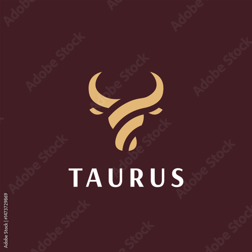 Bull Head Design. Abstract Stylized Bull Head with Horns icon. Logotype for steak house, meat restaurant or butchery. Taurus symbol. Vector illustration.
