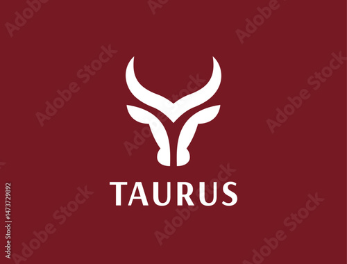 Bull Head Design. Abstract Stylized Bull Head with Horns icon. Logotype for steak house, meat restaurant or butchery. Taurus symbol. Vector illustration.
