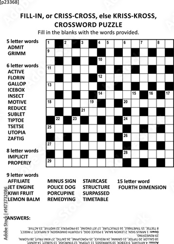 Large print quick style fill-in crossword puzzle (words ADMIT to FOURTH DIMENSION)
