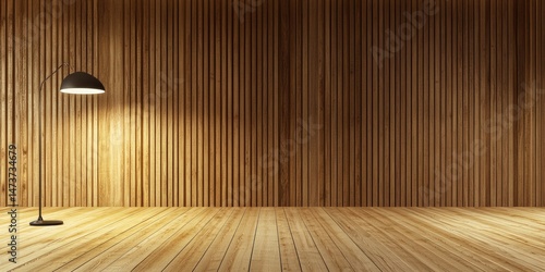 Empty room with wooden paneling and floor