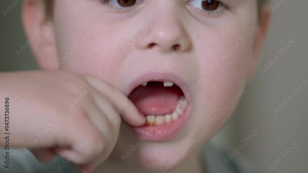 A Boy Aged 5-6 Years Experienced Loose Front Teeth. Children Dentistry Concept. Changing Teeth. A Boy Aged 5-6 Years Experienced Loose Front Teeth. Children Dentistry Concept. Changing Teeth.