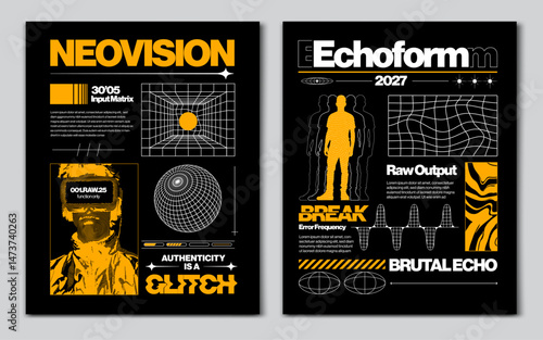 A bold, minimalist brutalist-style poster with strong typography, abstract composition and raw design elements. Ideal for social media, editorial content, or print. Vector illustration