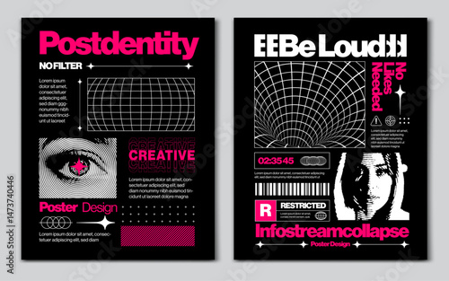 A bold, minimalist brutalist-style poster with strong typography, abstract composition and raw design elements. Ideal for social media, editorial content, or print. Vector illustration