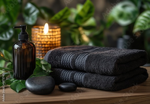 Spa essentials on a wooden surface