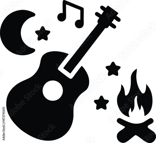 Guitar Icon Representing Campfire Music and Outdoor Jamming