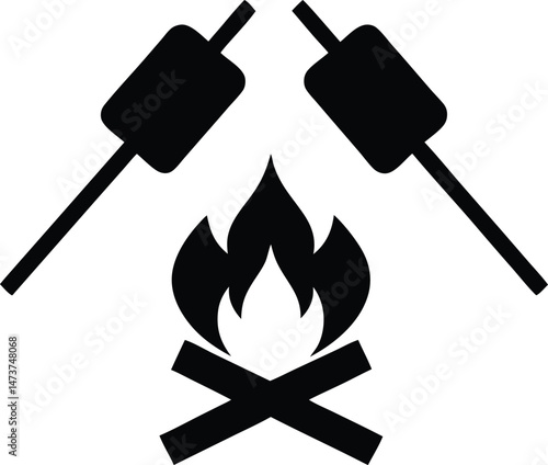 Camp fire vector. Bonfire illustration. Burning fire wood, marshmallow vector stock illustration. Let's get toasted 