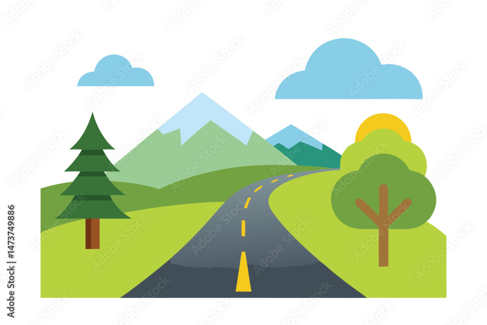 Fototapeta premium Road Scene with Nature Background Free Vector