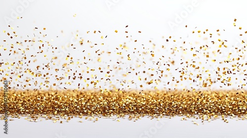 Gold glitter confetti falling on a bed of gold glitter