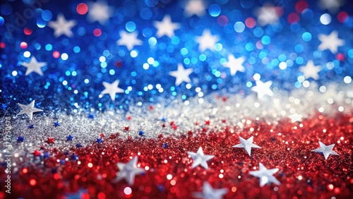 Festive patriotic background with sparkling glitter stars and bokeh light effect celebrating independence