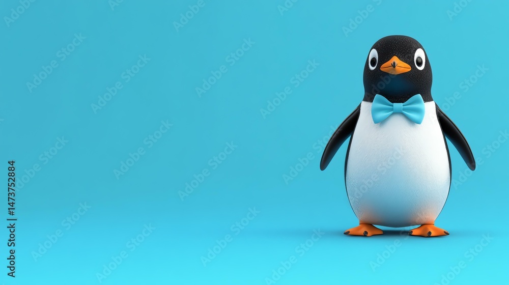 Obraz premium A penguin wears a festive bow on its head.