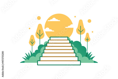Wooded Path with Stone Steps Ascending Through Forest 