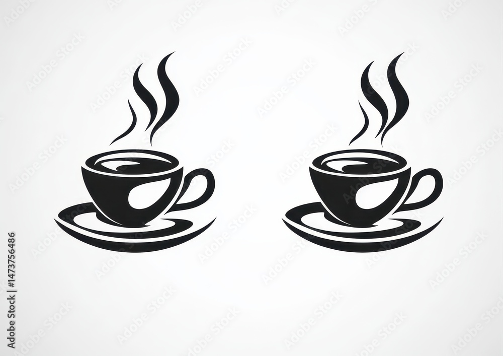 Obraz premium Two stylized coffee cups with steam