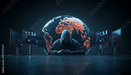 Hacker Global Cyberattack Threat.