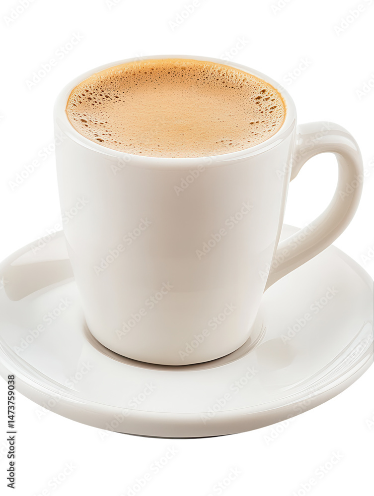 Obraz premium A white ceramic coffee cup with a matching saucer, perfect for espresso or cappuccino. transparent PNG