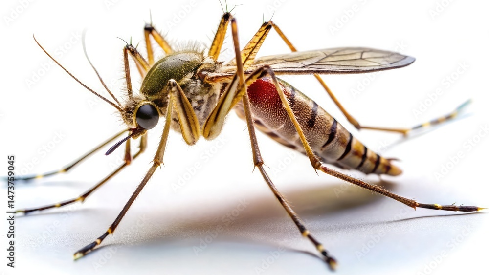Naklejka premium Highly detailed macro photograph of a mosquito isolated on a clean white background