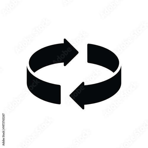 Circulation Arrow Icon, 3D Style, Rotation Symbol, Black on Transparent Background