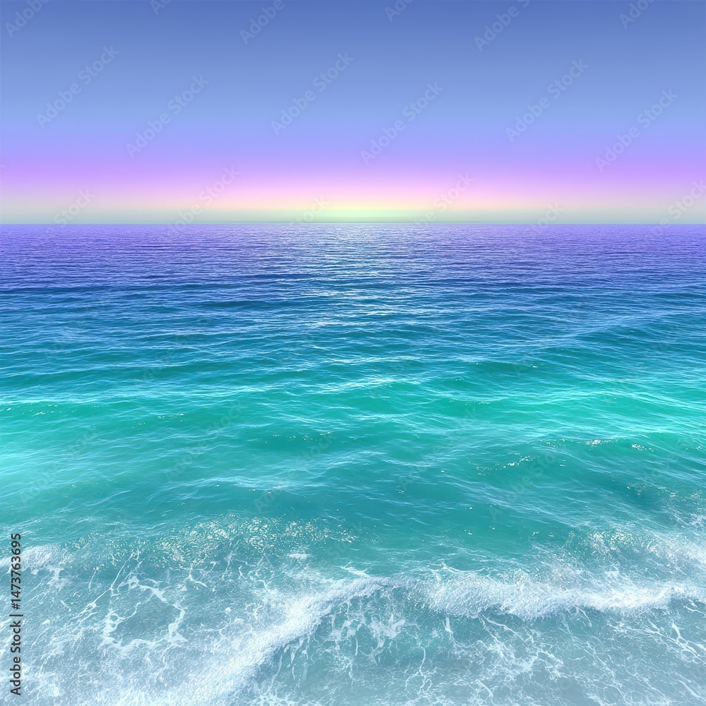 Obraz premium Peaceful Ocean Sunrise Turquoise and Blue Waters Under a Purple Sky